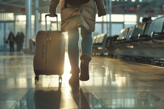 close up of people walking through an airport with luggage