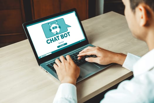 AI Chatbot smart digital customer service application concept. Computer or mobile device application using artificial intelligence chat bot automatic reply online message to help customers instant uds