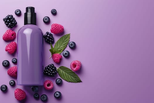 Black cosmetic Bottle package skin care cream, Beauty product poster, Concept Mix berry fruit