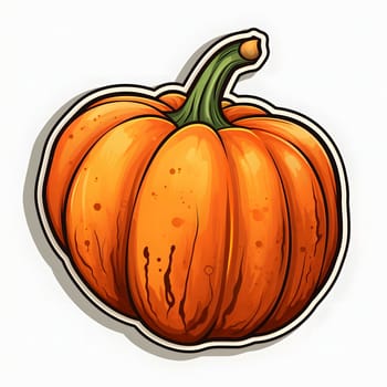 Pumpkin sticker. Pumpkin as a dish of thanksgiving for the harvest, picture on a white isolated background. Atmosphere of joy and celebration.