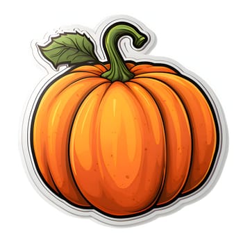 Sticker pumpkin with leaf. Pumpkin as a dish of thanksgiving for the harvest, picture on a white isolated background. Atmosphere of joy and celebration.
