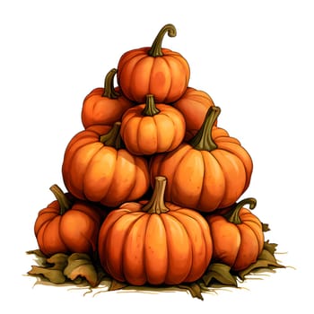 Pumpkin pile on itself. Pumpkin as a dish of thanksgiving for the harvest, picture on a white isolated background. Atmosphere of joy and celebration.