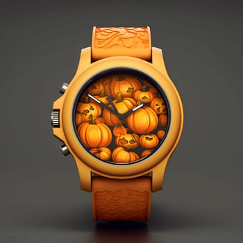 Smartwatch with pumpkin wallpaper on a bright isolated background. Pumpkin as a dish of thanksgiving for the harvest. An atmosphere of joy and celebration.