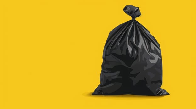 Black garbage bag on a yellow background.