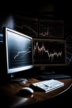 Stock Market: Computer monitor with stock market chart on screen. Stock market or forex trading concept.