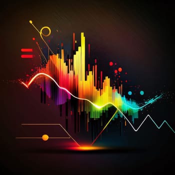 Stock Market: abstract colorful music equalizer on dark background, vector illustration.