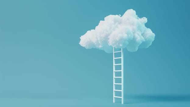 White ladder leading to a cloud on a blue background.