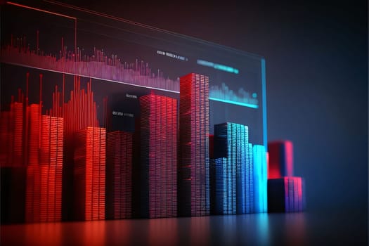 Stock Market: abstract image of skyscrapers and graphs on a dark background