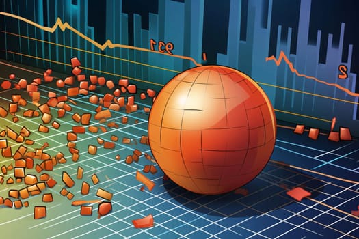 Stock Market: Illustration of an abstract background with a sphere and graphs showing statistics