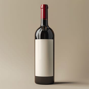 A glass bottle of white wine with a red cap and label, perfect for serving at a table. This alcoholic beverage is sealed with a bottle stopper, ready to be enjoyed as a refreshing drink