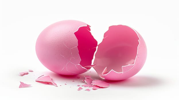 Pink Broken Egg Shell on White Background.