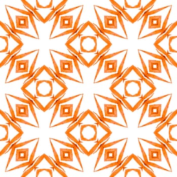 Ethnic hand painted pattern. Orange fresh boho chic summer design. Watercolor summer ethnic border pattern. Textile ready ravishing print, swimwear fabric, wallpaper, wrapping.
