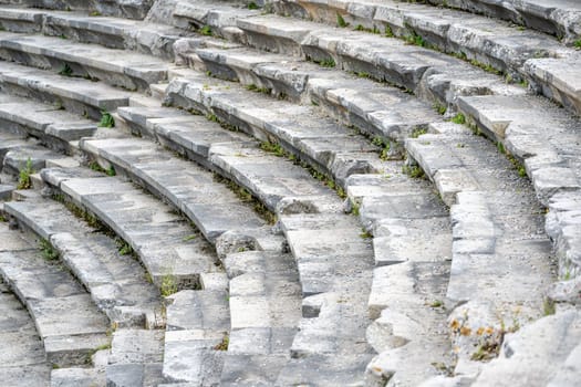 Amphitheatre and ornate marble ruins in the ancient city of Side, Antalya
