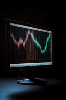 Stock Market: Monitor with stock market chart on dark background. 3D rendering.