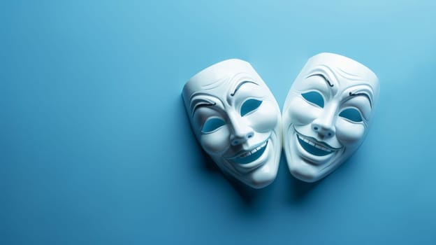 Comedy and tragedy masks reflecting joy and sadness.