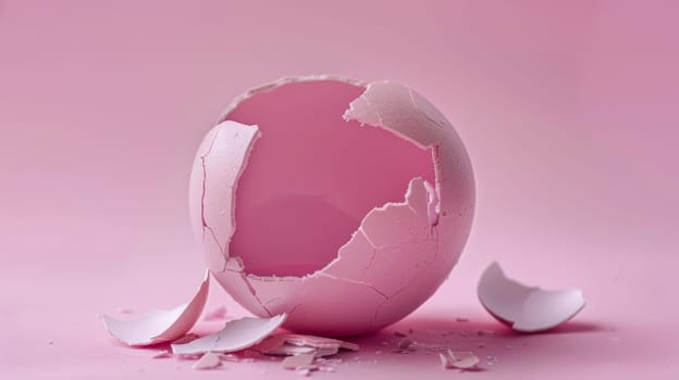 Pink Broken Egg Shell on Pink Background.