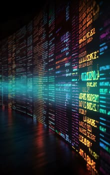 Stock Market: Programming code on a computer monitor. Abstract background. 3d rendering
