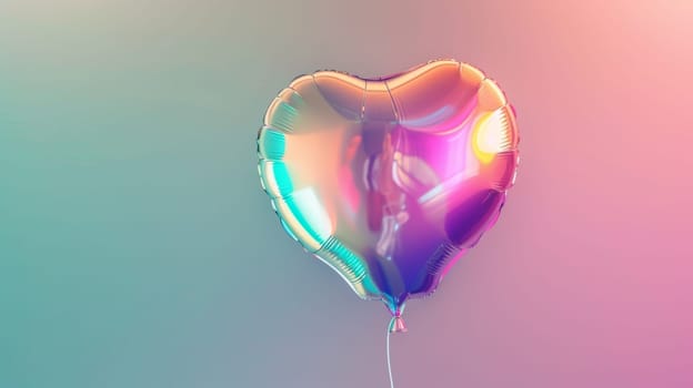 Iridescent heart-shaped balloon with soft lighting.
