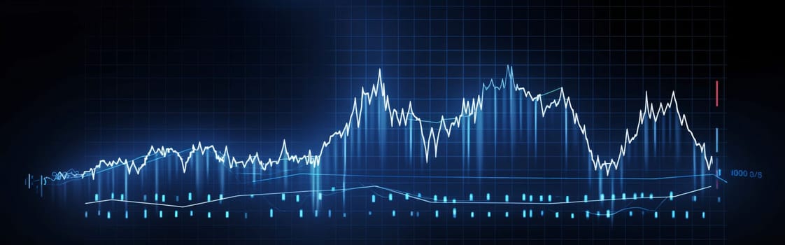 Stock Market: Financial chart on a dark blue background. The concept of business analysis and investment.