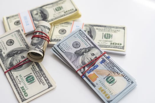 dollar bills of different amounts. Image of the dollar bills in vertical on white background. High quality photo