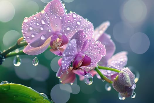 Close up view. Beautiful Orchid isolated with drops of water on the petals