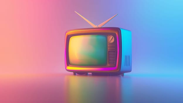 Retro television set with colorful gradient light.