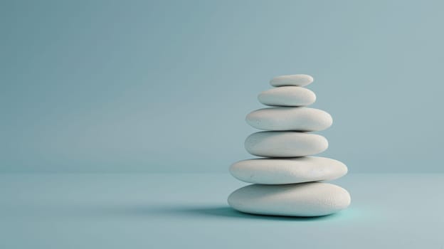 Stack of white smooth stones on a blue background.