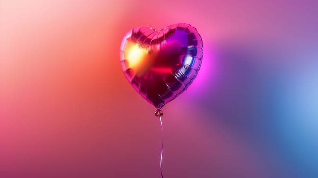 Red heart-shaped balloon against a colorful gradient background.
