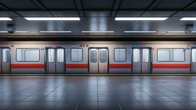 an express train at a station with doors opened, in the style of LA city scenes