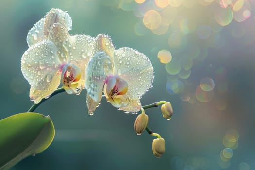 Close up view. Beautiful Orchid isolated with drops of water on the petals