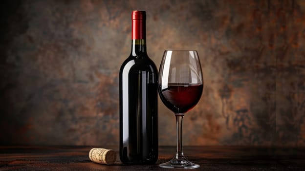 Glass of Red Wine Next to Wine Bottle.
