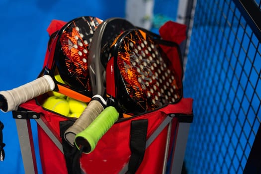 Paddle tennis racket and ball. High quality photo