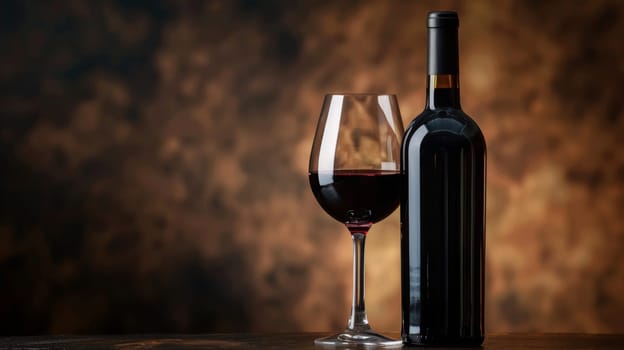 Glass of Red Wine Next to Wine Bottle.