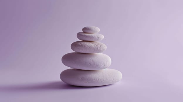 Stack of smooth white stones on a purple background.