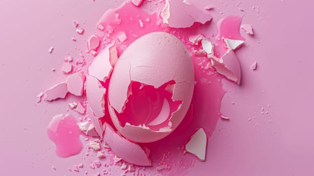 Pink Broken Egg Shell on Pink Background.