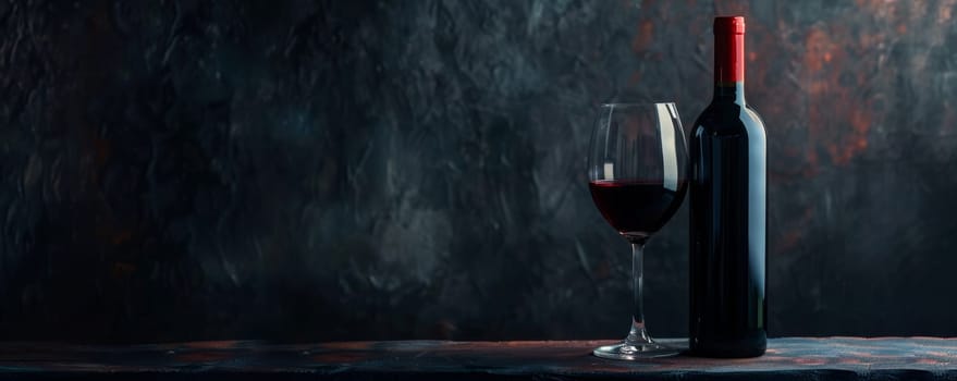 Glass of Red Wine Next to Wine Bottle.