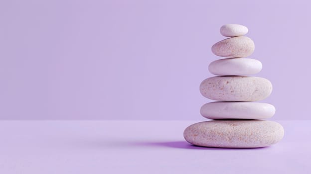 Stack of smooth white stones on a purple background.