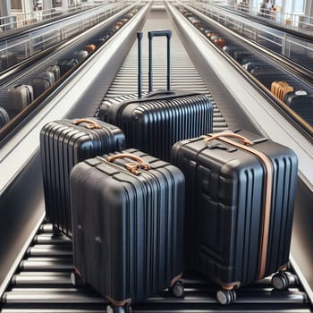 Image of three suitcases on a luggage conveyor belt in an airport