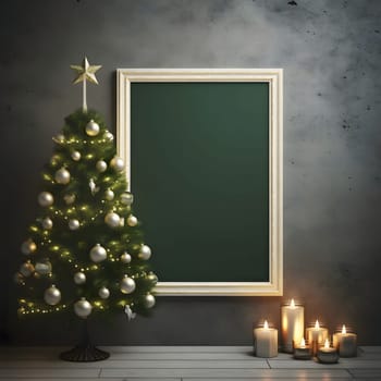 A blank field, a board, a frame, candles all around and a tiny Christmas tree, a place for your own content. A time of joy and celebration.