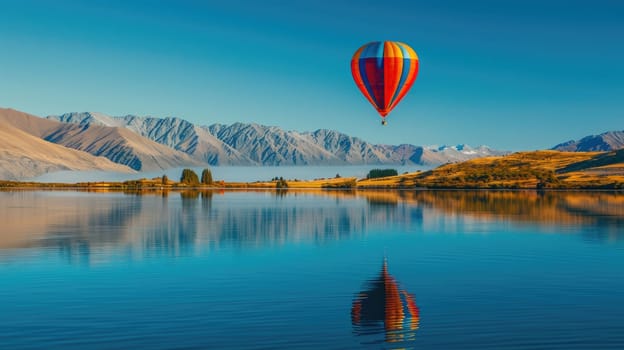 Balloon floating over Lake with copy space area