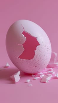 Pink Broken Egg Shell on Pink Background.