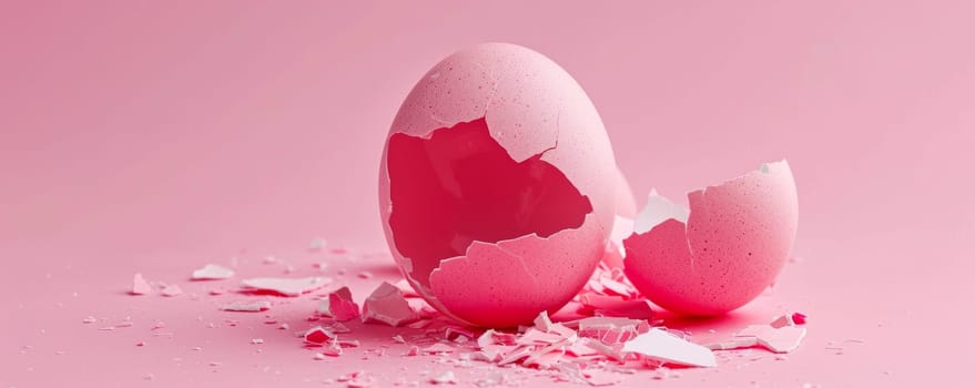Pink Broken Egg Shell on Pink Background.