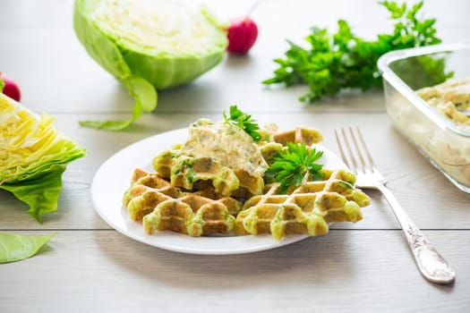 vegetable cabbage waffles fried with herbs.