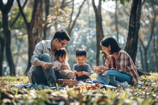 A happy family enjoying leisure time outdoors