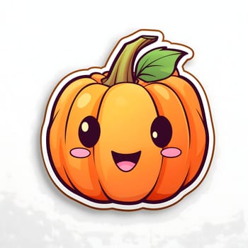 Sticker happy young smiling pumpkin jack-o-lantern, Halloween image on a white isolated background. Atmosphere of darkness and fear.