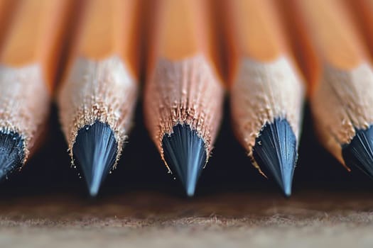 Three simple pencils, with well-sharpened leads, close-up