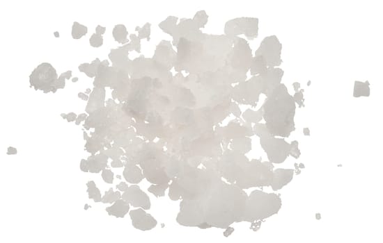 Large crystals of white sea salt on an isolated background, close up