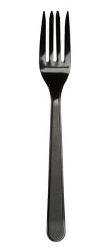 Plastic black fork on isolated background, top view