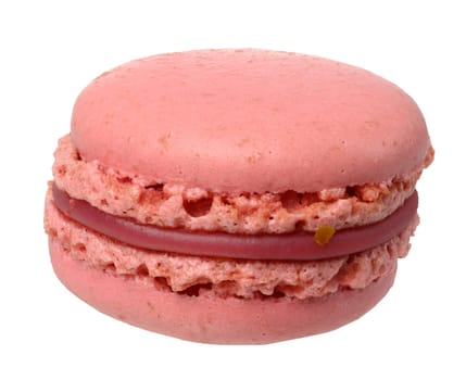 Raspberry  macaron on isolated background, dessert