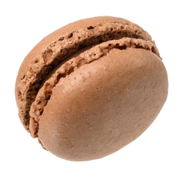 Chocolate macaron on isolated background, close up